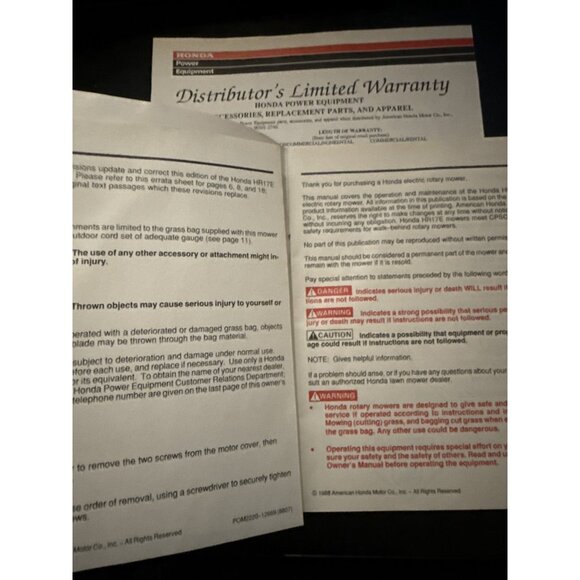 Honda HR215SXA, 215HXA, 215HMA Rotary Mower Owners Manual Warranty - Picture 6 of 10